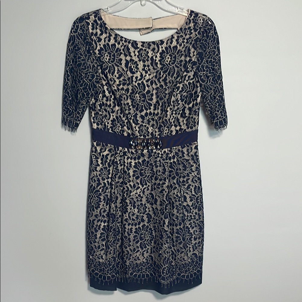 Eliza J Navy Blue And Tan Lace Dress Size 2 Nwot